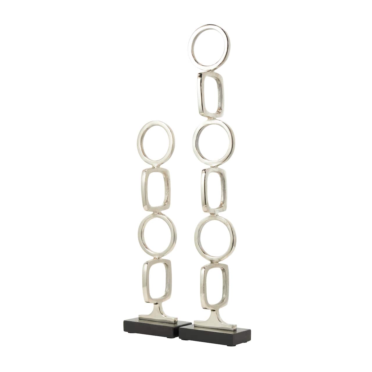 Aluminum Abstract Stacked Geometric Rings Sculpture with Marble Base Set